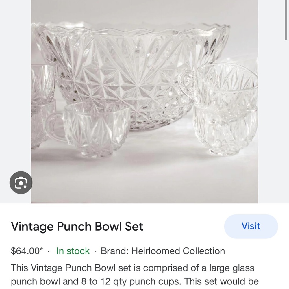 90s vintage punch bowl set glass
